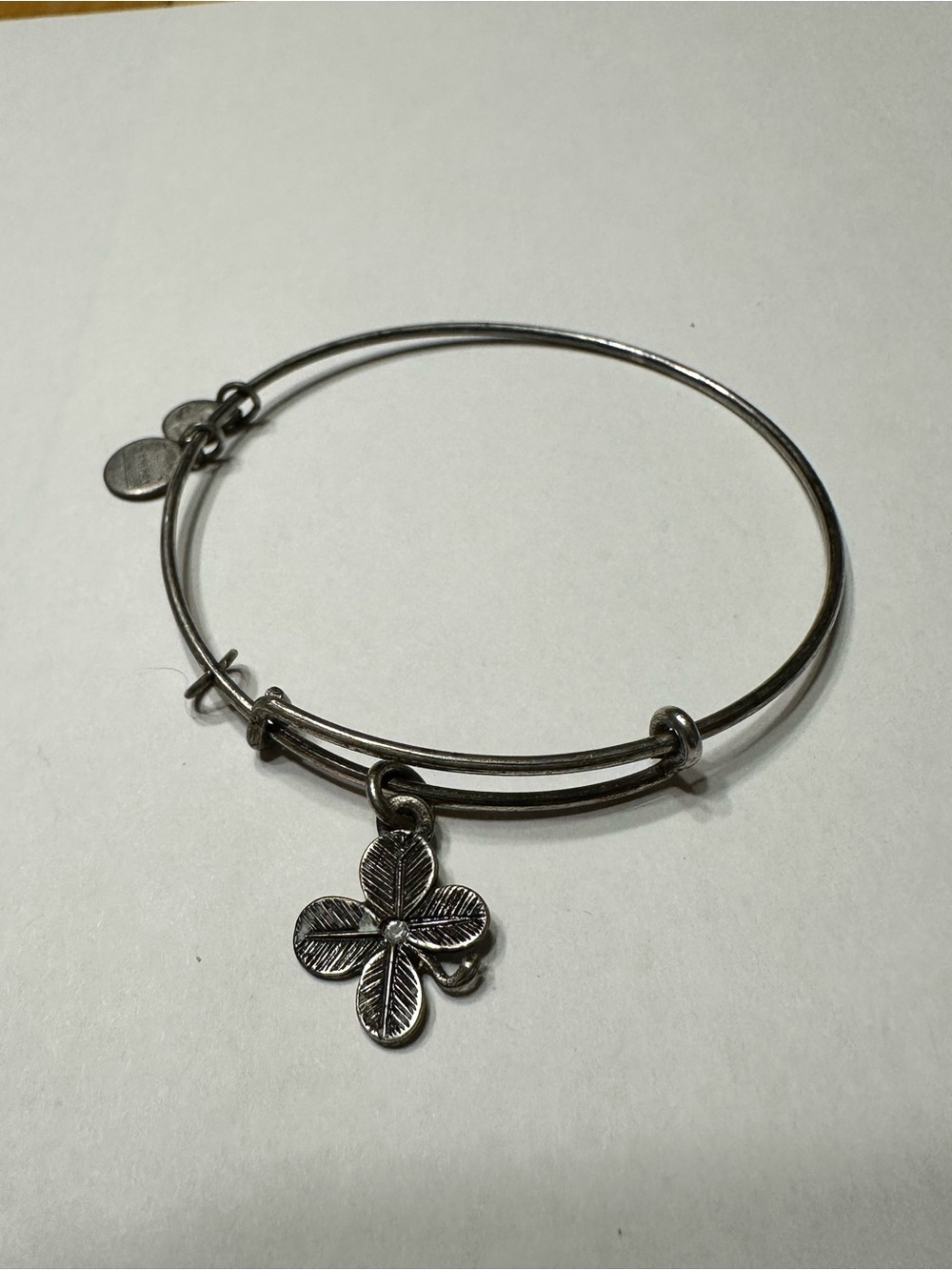 Alex and Ani Silver Four-Leaf Charm Bangle Bracelet